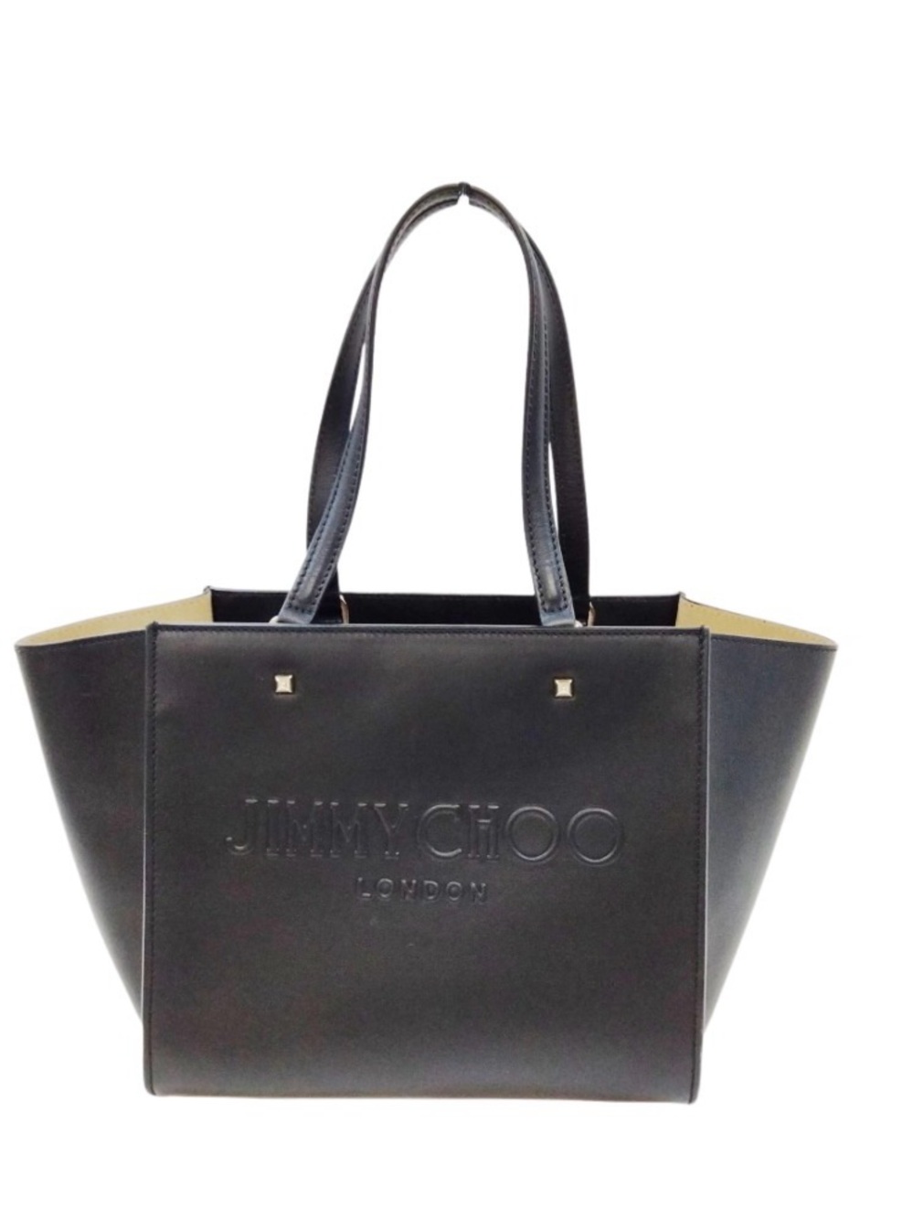 Jimmy Choo Black Leather Embossed Logo Tote